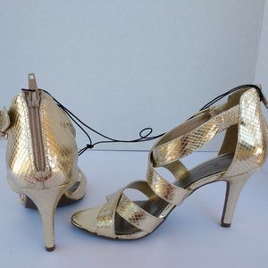 Gold Faux Snake High Heels Strappy Sandals